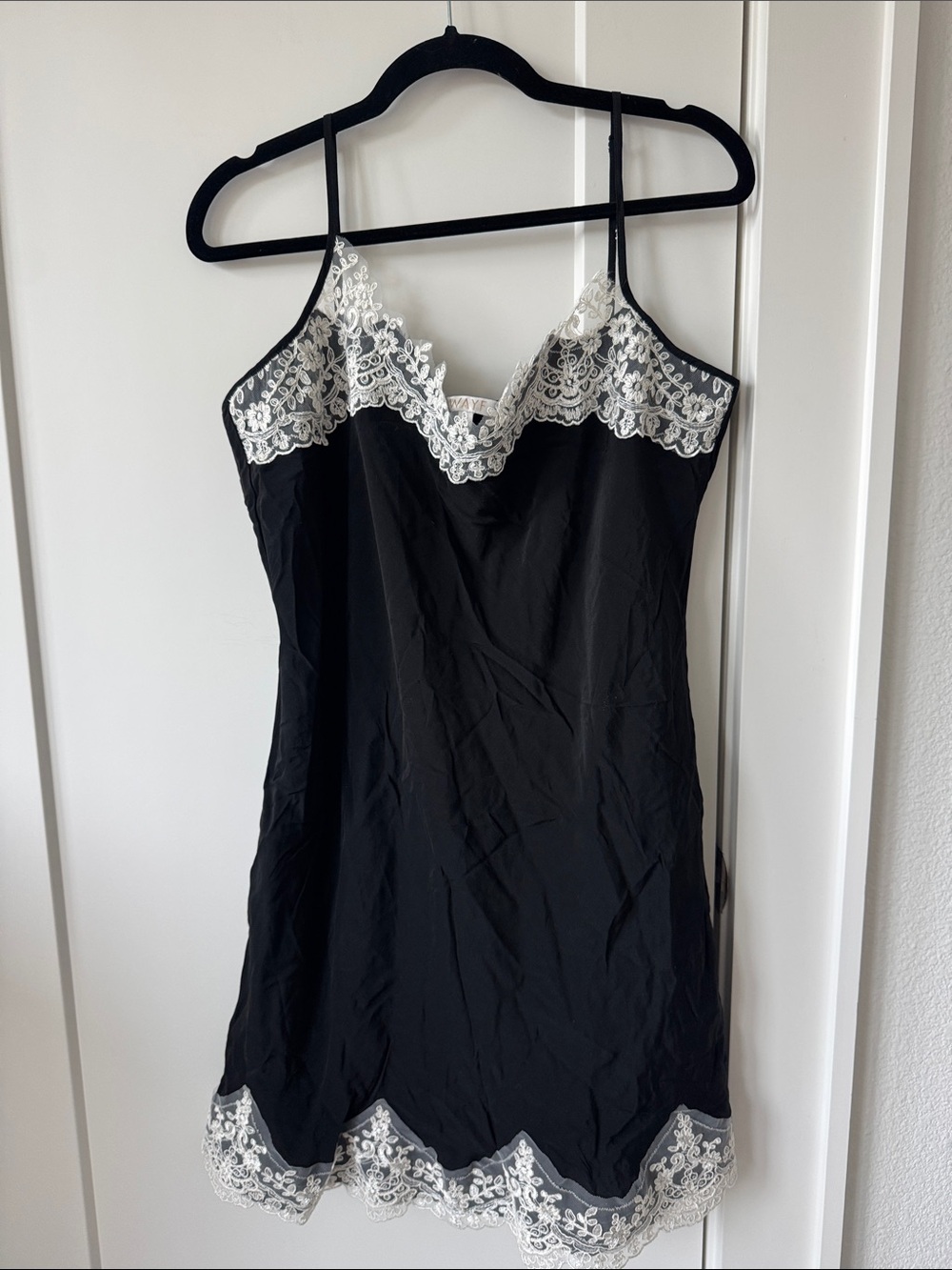 Wayf Black Chemise with Ivory Lace Trim